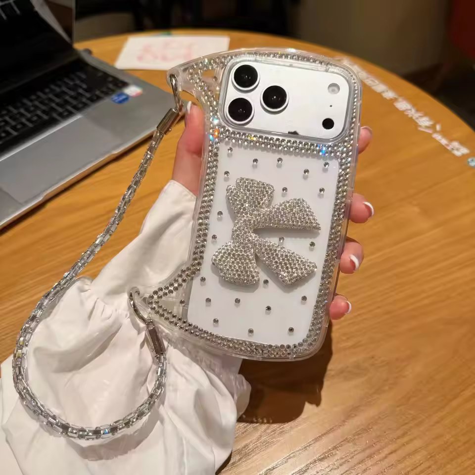 Silver Rhinestone Bow Butterfly Mini Handbag Case for iPhone 17 Pro Max — photo 3