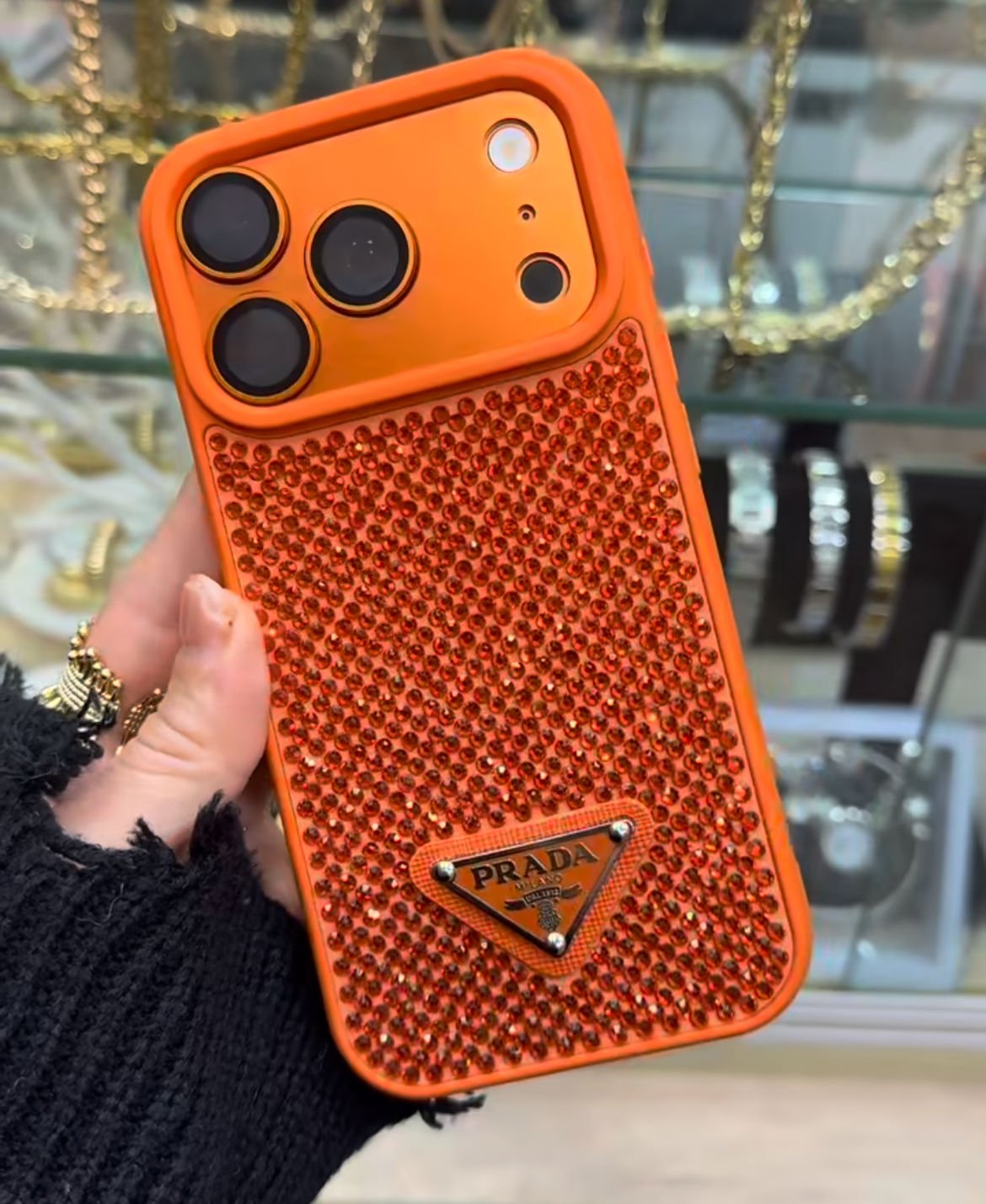 Prada Style Crystal Bling Case for iPhone 17 Pro Max | Luxury Rhinestone Cover