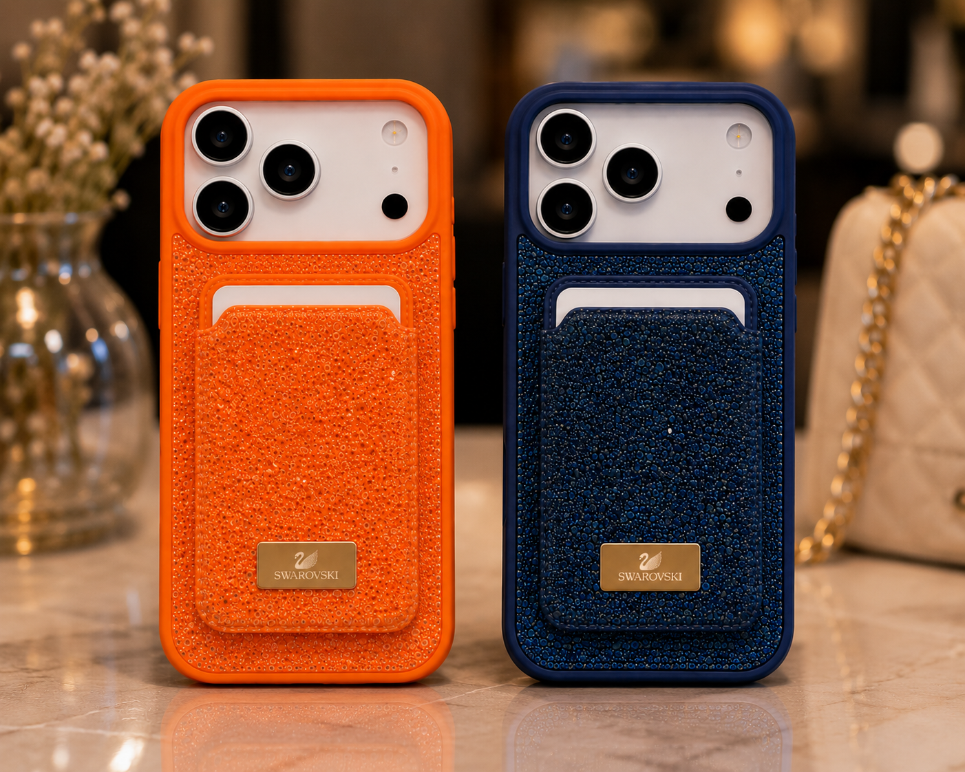 Swarovski Glitter Wallet Case for iPhone 17 Pro Max | Crystal Bling Case – Orange & Blue — photo 6