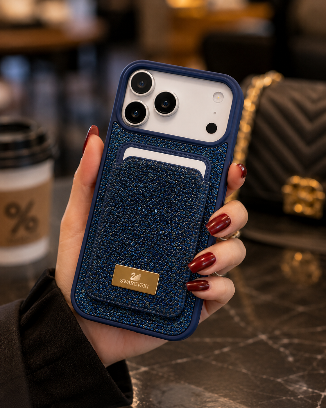 Swarovski Glitter Wallet Case for iPhone 17 Pro Max | Crystal Bling Case – Orange & Blue — photo 4
