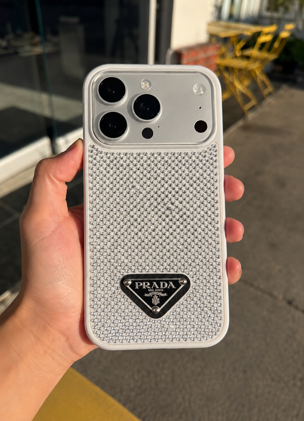 Prada Style Crystal Bling Case for iPhone 17 Pro Max | Luxury Rhinestone Cover — photo 1